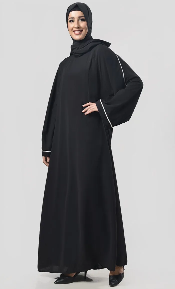 Black Contrast Color Piping Detailing Abaya - Final Sale