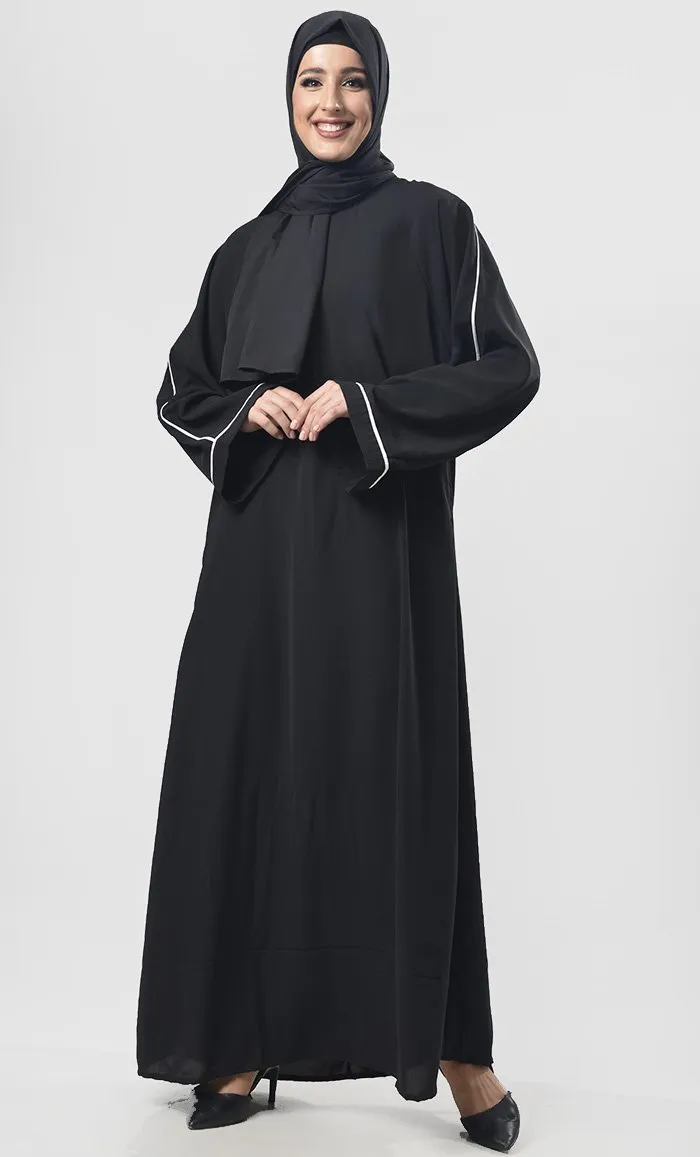 Black Contrast Color Piping Detailing Abaya - Final Sale