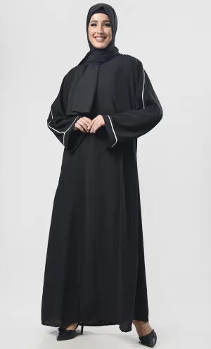 Black Contrast Color Piping Detailing Abaya - Final Sale
