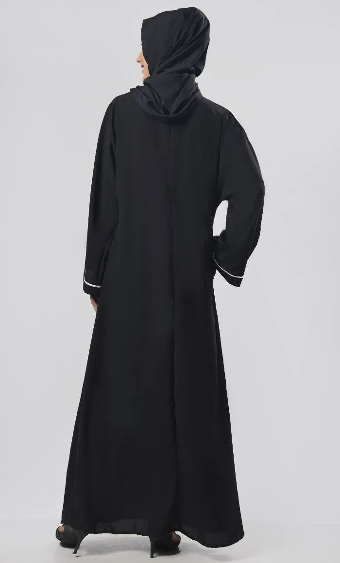 Black Contrast Color Piping Detailing Abaya - Final Sale