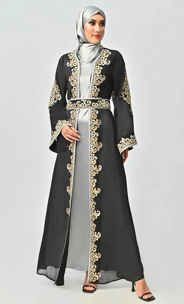Egypt Moroccan Style Detailed Embroidery On Georgette And Included Grey Satin Inner - Final Sale