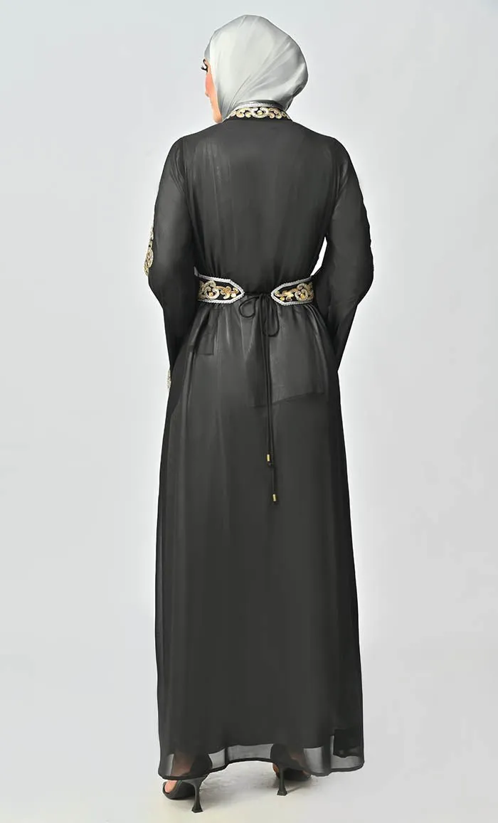 Egypt Moroccan Style Detailed Embroidery On Georgette And Included Grey Satin Inner - Final Sale