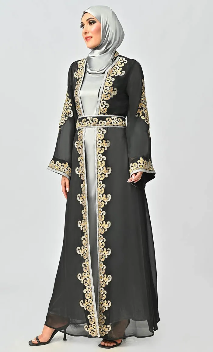 Egypt Moroccan Style Detailed Embroidery On Georgette And Included Grey Satin Inner - Final Sale