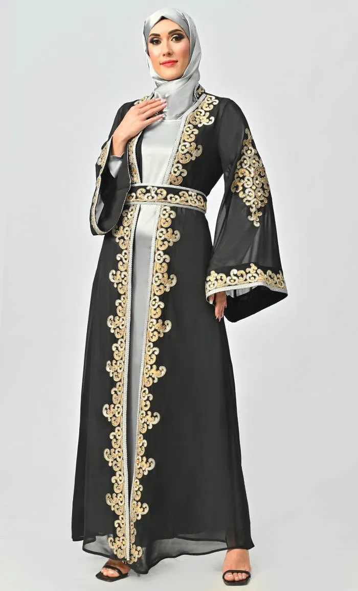 Egypt Moroccan Style Detailed Embroidery On Georgette And Included Grey Satin Inner - Final Sale
