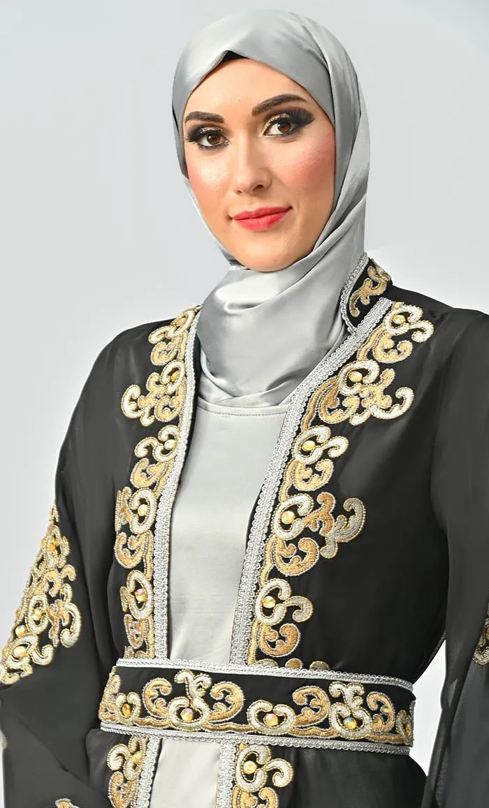 Egypt Moroccan Style Detailed Embroidery On Georgette And Included Grey Satin Inner - Final Sale