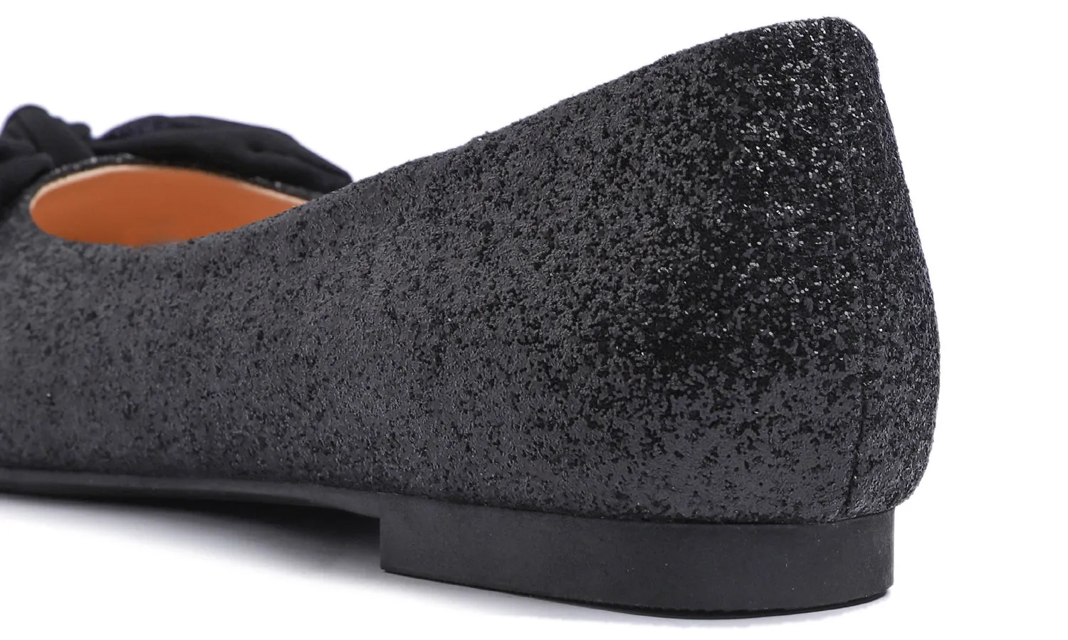 Feversole Women's Round Toe Cute Bow Trim Ballet Flats Black Glitter
