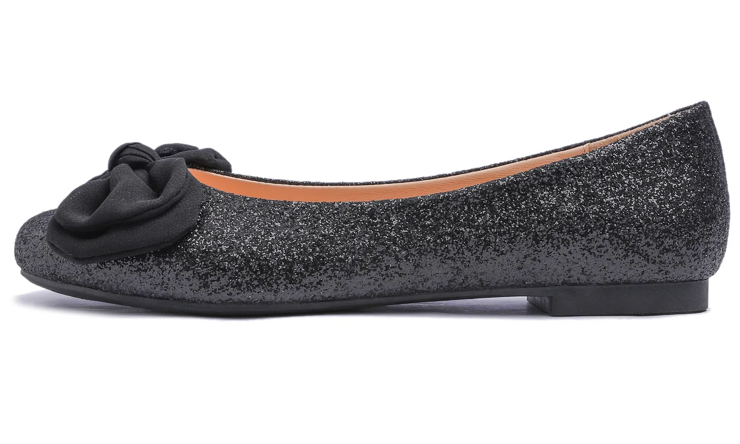 Feversole Women's Round Toe Cute Bow Trim Ballet Flats Black Glitter