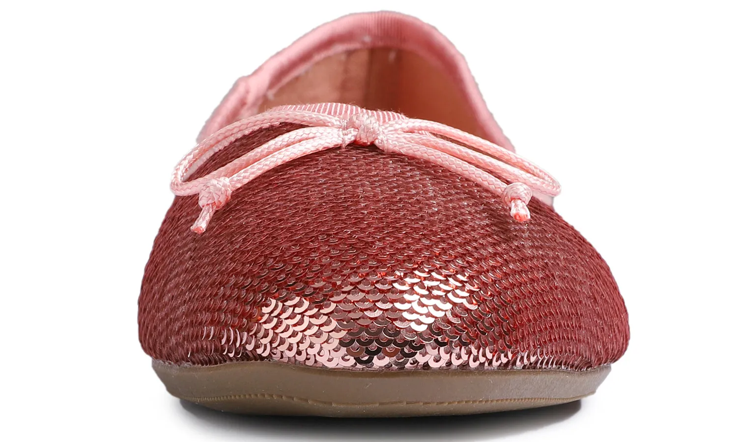 Feversole Women's Sparkle Memory Foam Cushioned Colorful Shiny Ballet Flats Rose Gold Sequin