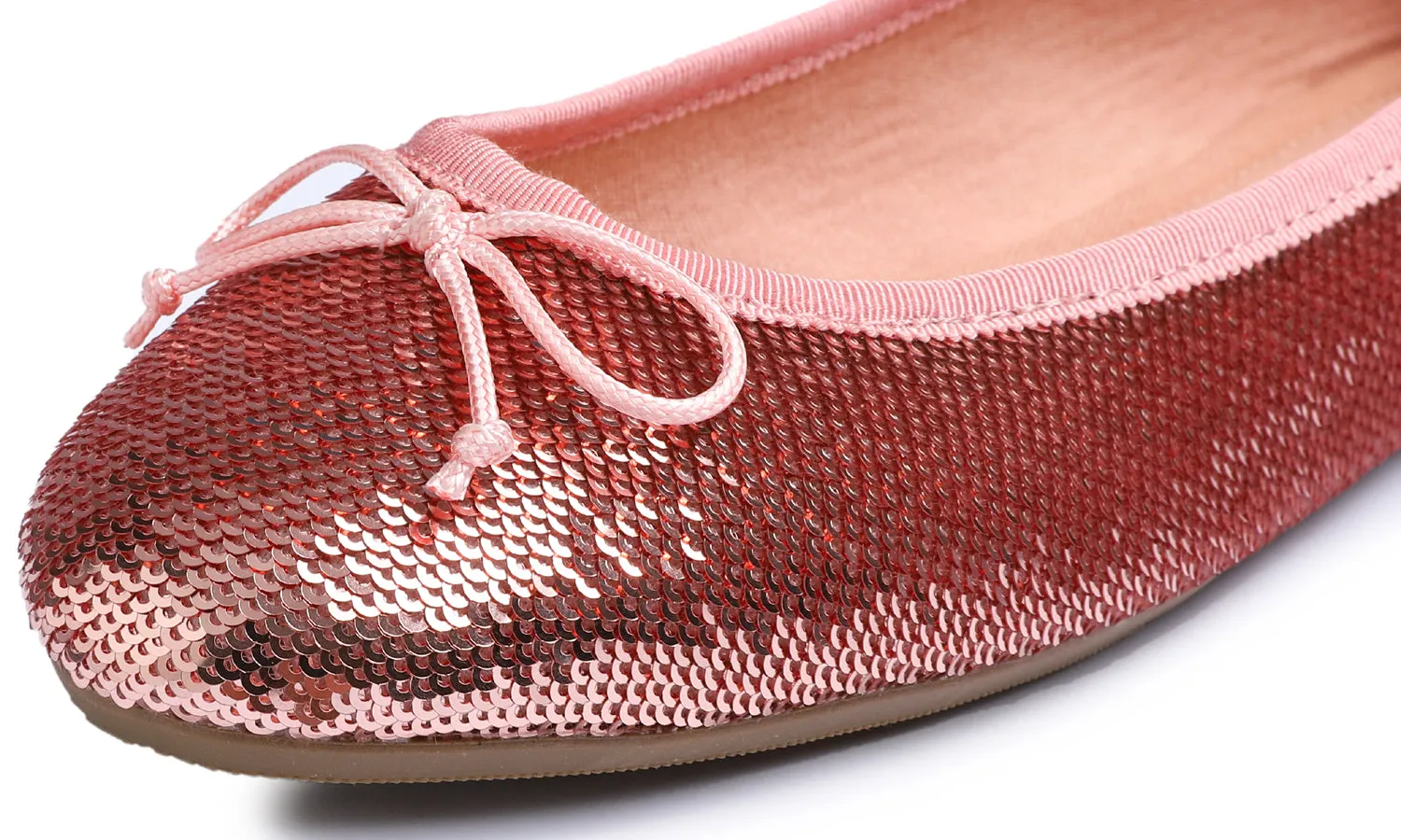 Feversole Women's Sparkle Memory Foam Cushioned Colorful Shiny Ballet Flats Rose Gold Sequin