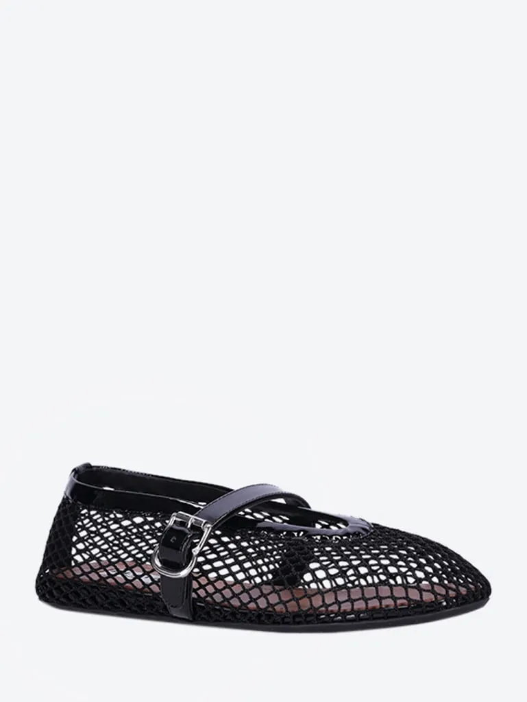 Fishnet patent leather ballet flats
