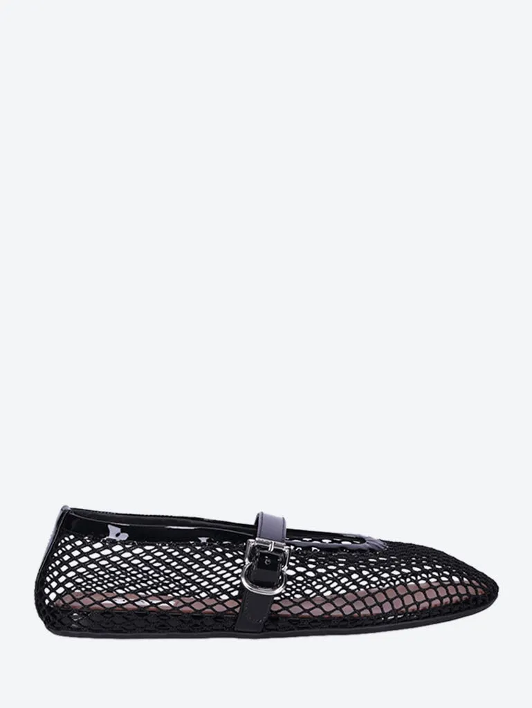 Fishnet patent leather ballet flats