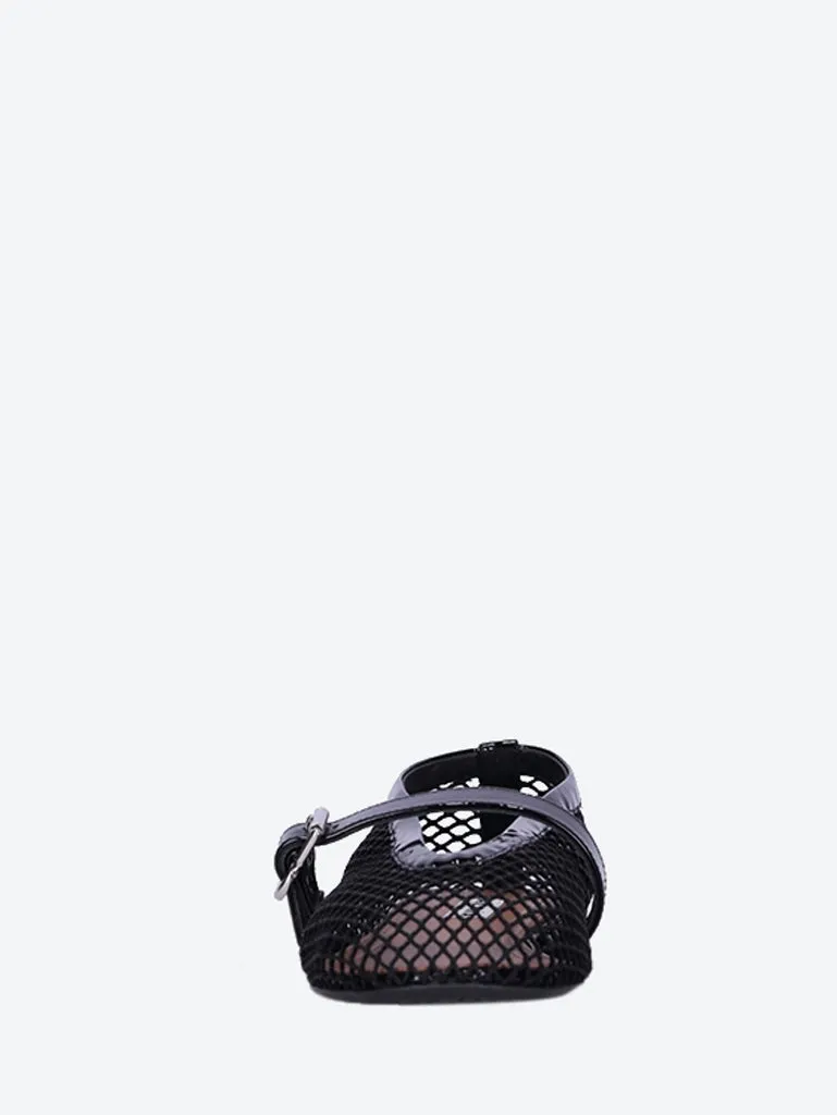 Fishnet patent leather ballet flats