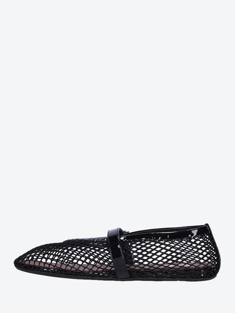 Fishnet patent leather ballet flats