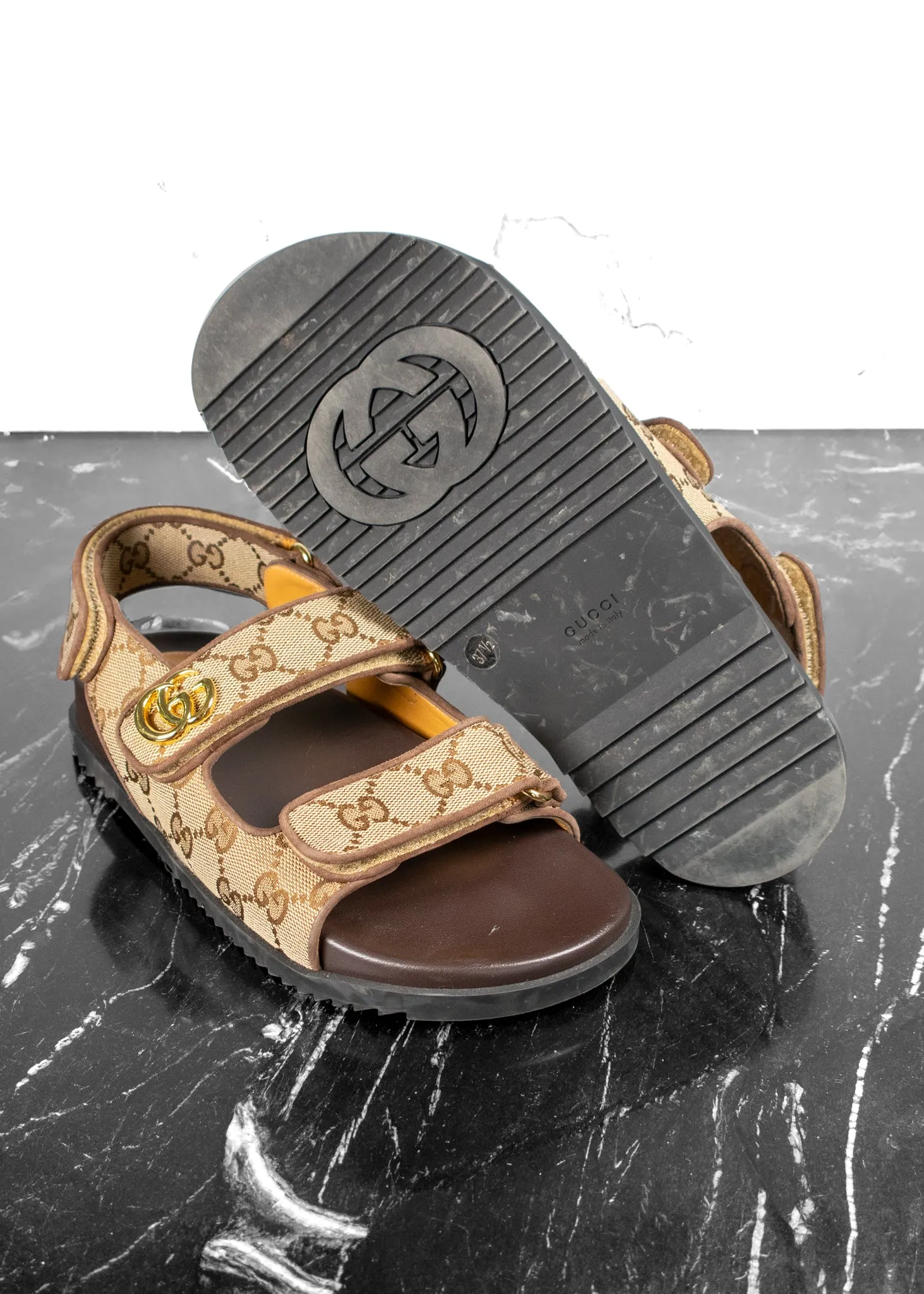Gucci Double G Beige And Ebony Sandals