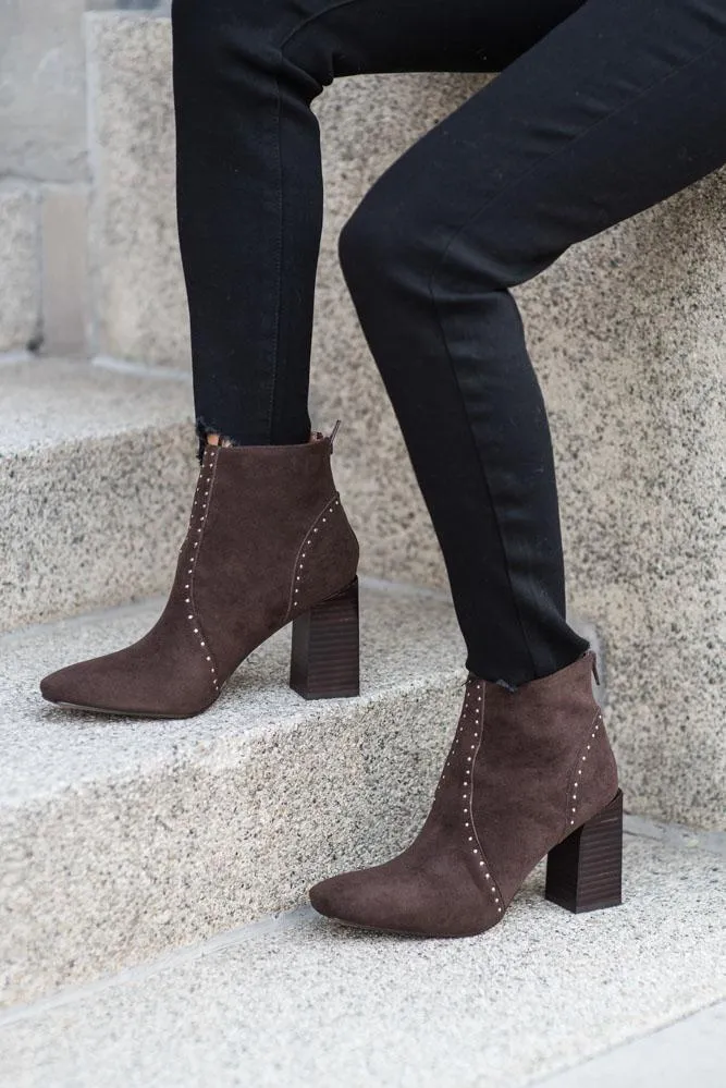 Lindsey Studded Booties in Brown