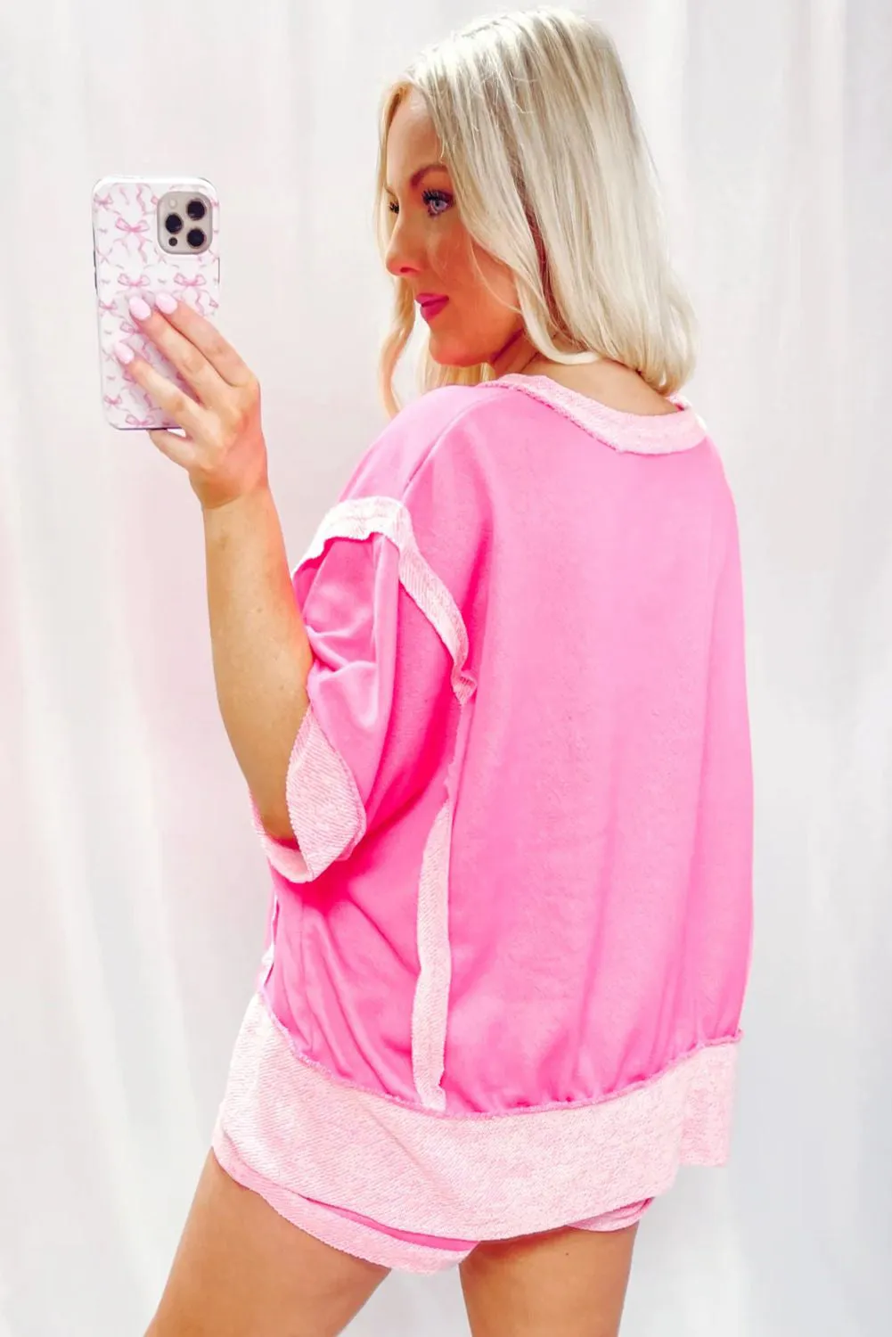 Sachet Pink Colorblock Half Sleeve Top and Shorts Set