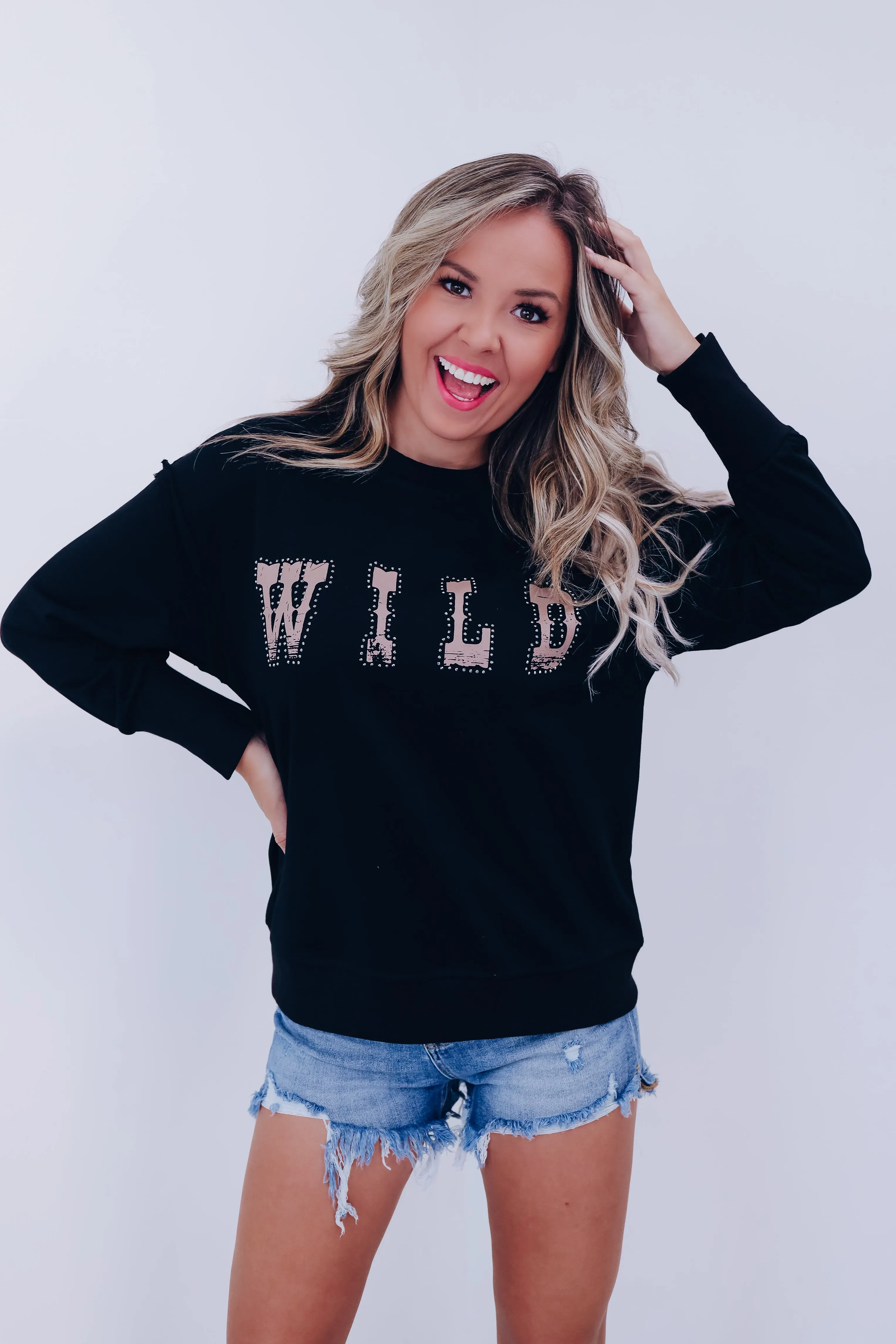 Wild Studded Graphic Sweatshirt - Black