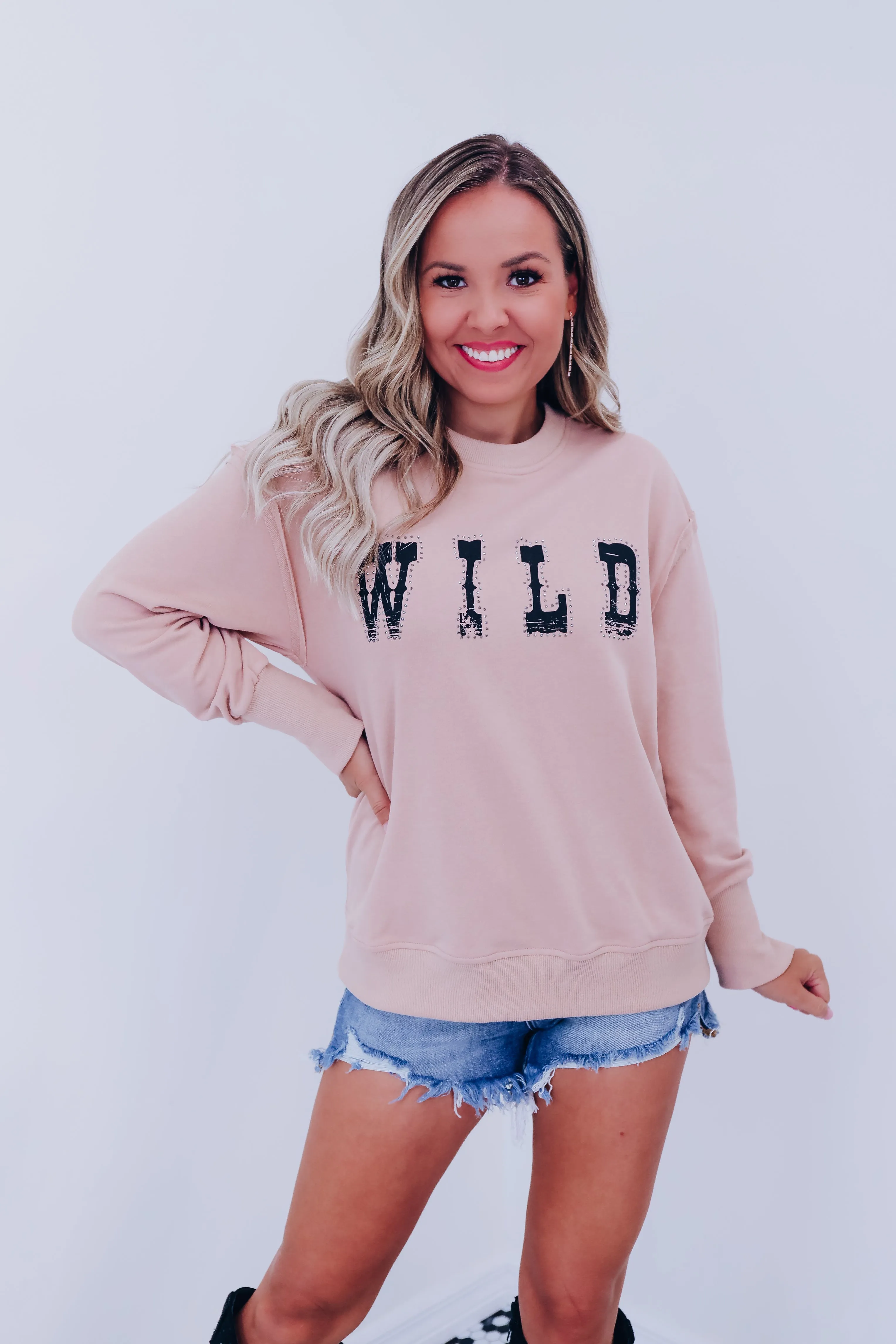 Wild Studded Graphic Sweatshirt - Taupe