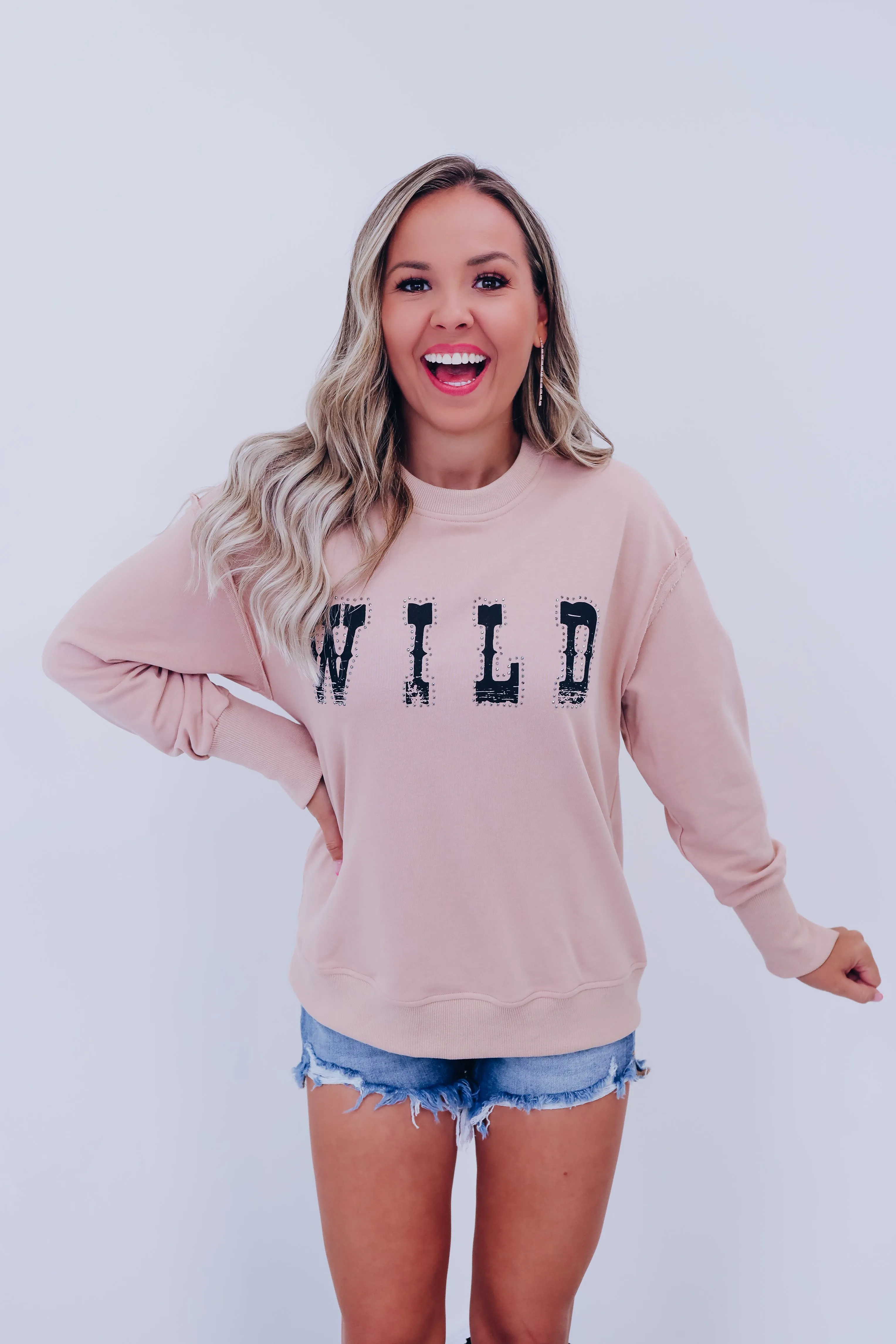 Wild Studded Graphic Sweatshirt - Taupe
