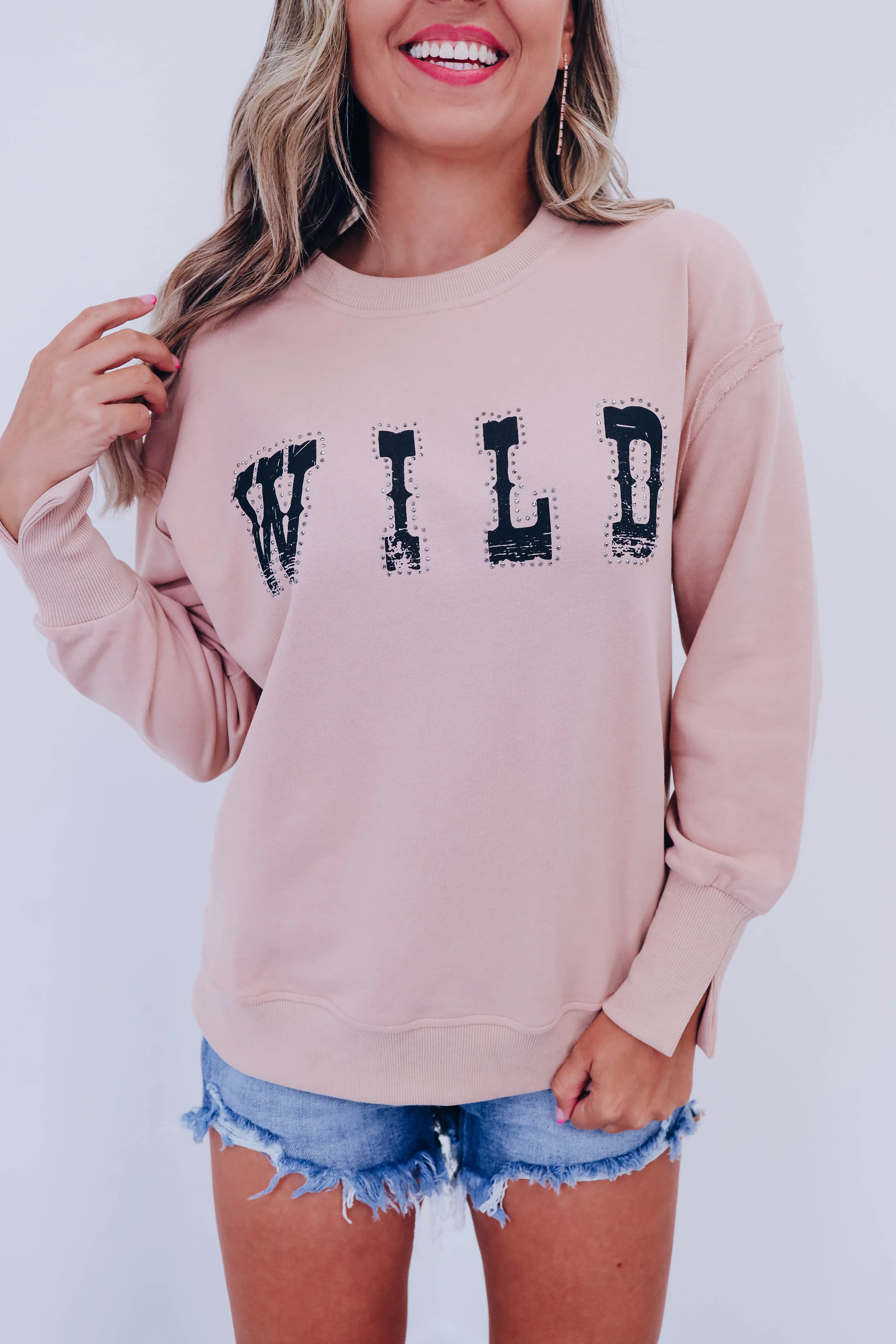 Wild Studded Graphic Sweatshirt - Taupe